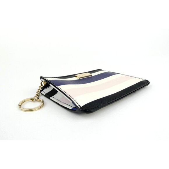 Kate Spade New York Striped Card Holder Wallet W/ Zipper & Keyring - Picture 4 of 13